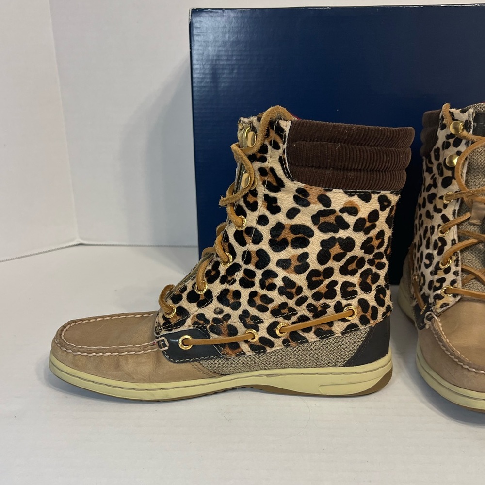 Sperry Topsider Hikerfish Leather Leopard Print Calf Hair Boots. Size 6 With Box - Picture 6 of 13